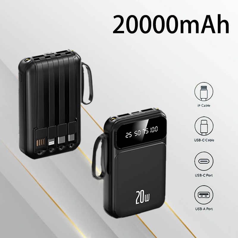 Power Bank Slim - Ultra Slim Power Bank Built-in Cable